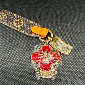 Monogram Strap Keychain with Red Flower Charm